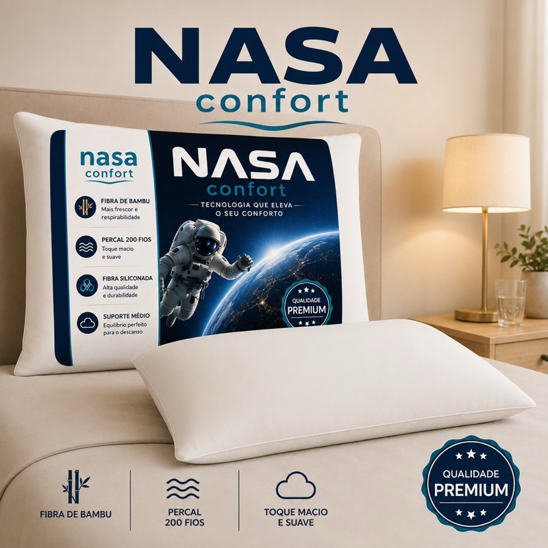 kit Travesseiros NASA Confort Fibra de Bambu Percal 200 Fios Hotel Luxo Silicone 50x70 Premium travesseiro siliconada