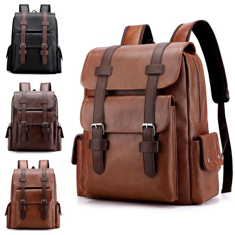 Bolsa De Ombro Masculina Casual Mochila De Negócios Couro PU Grande Capacidade Computador Mochilas Simples