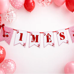 Bandeirolas Personalizadas Decorativas Cerejinha - Fazemos Qualquer Tema | Decoração | Mesversários e Festa Infantil