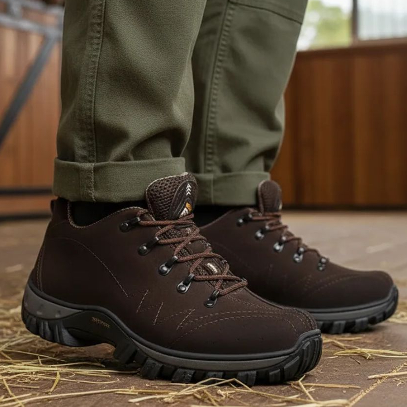 Tênis Adventure Masculino Couro Marrom Palmilha Gel Conforto