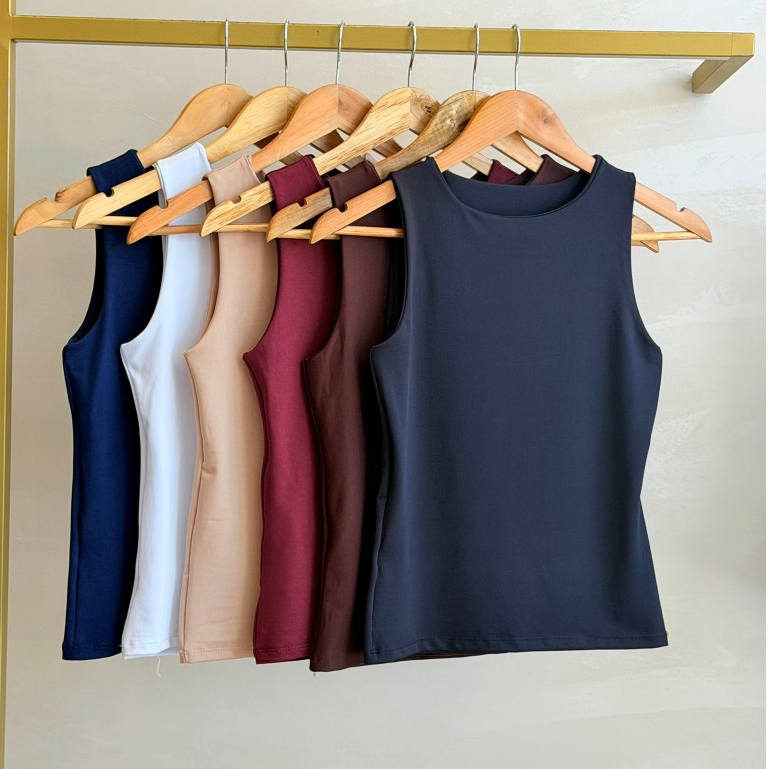 Kit 4 Regatas Blusa Feminina Suplex Duplo Básica Lisa Blusinha Blogueira Regatinha blusa fitness