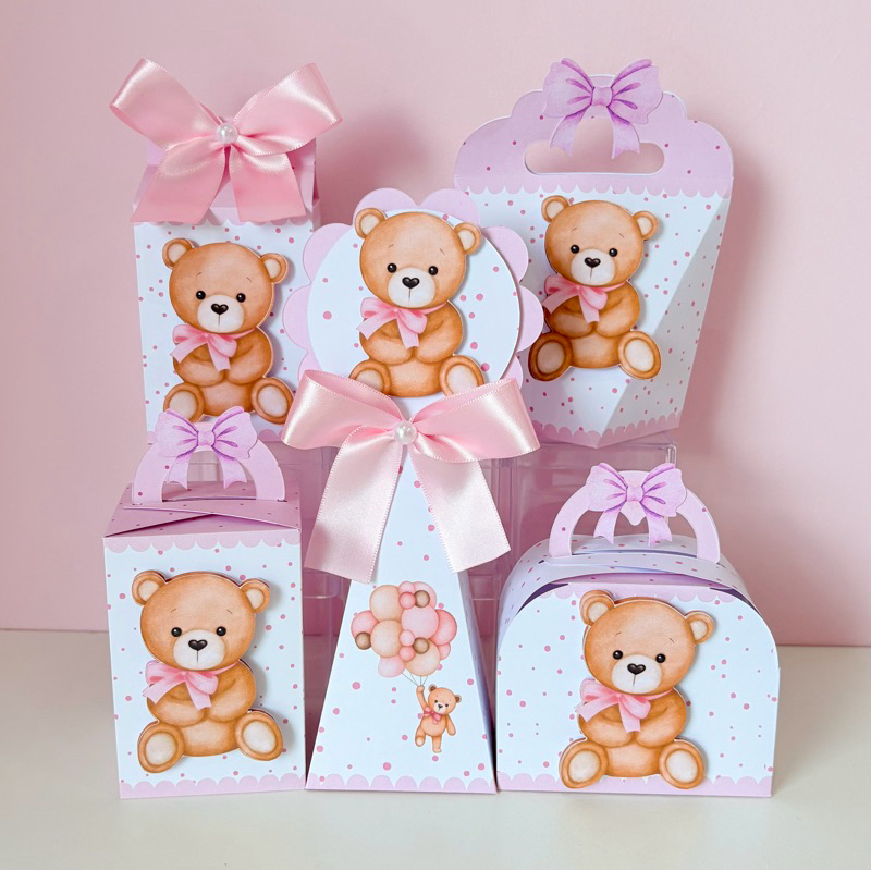 Kit Festa (PEGUE E MONTE) Ursinha Rosa | Chá de Bebê | Chá Revelação | Personalizado | Lembrancinhas | Aniversário
