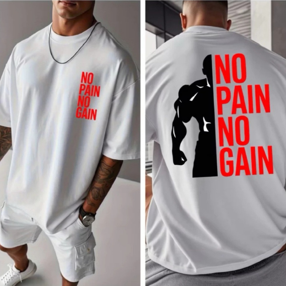 Camiseta Oversized NO PAIN NO GAIN Academia Treino Gym Maromba Camisa100%Algodão Confortável Fitness