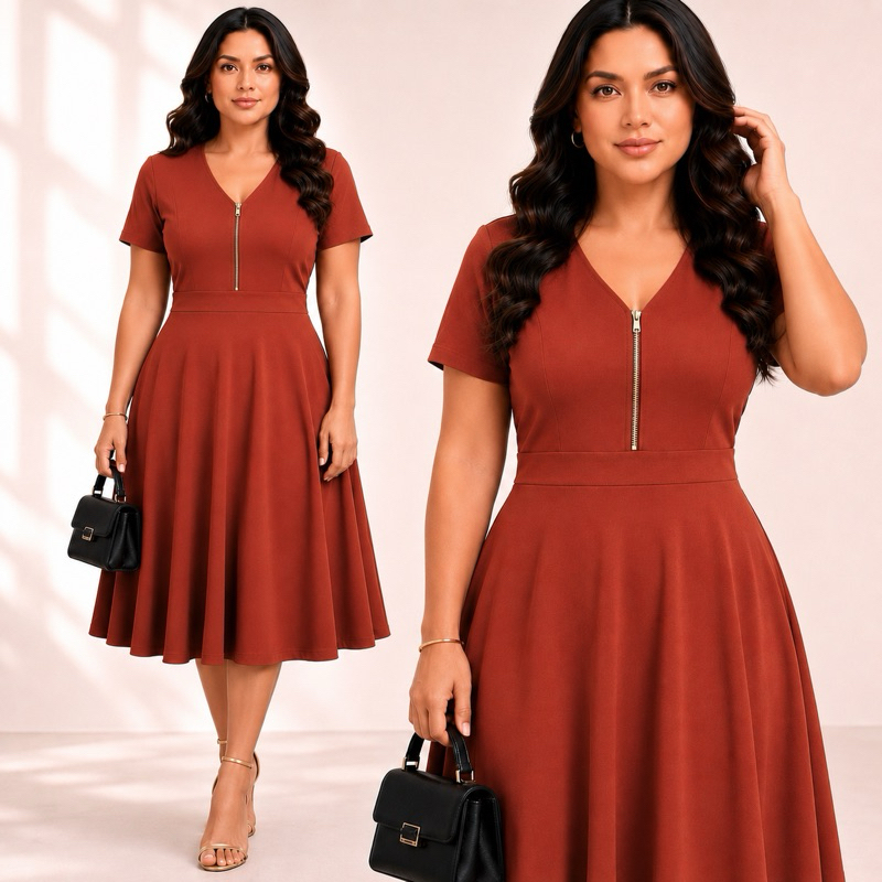 Vestido Midi -Godê Rodado -Comprido-Moda Evangélica Premium com zíper-Gestante lactante