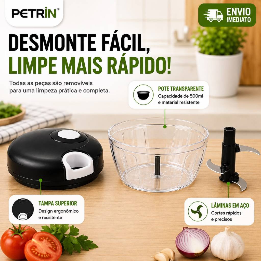 Processador Manual  Alimentos 500ml Triturador  Alho Cebola Legumes  Corda Lâmina  Aço
