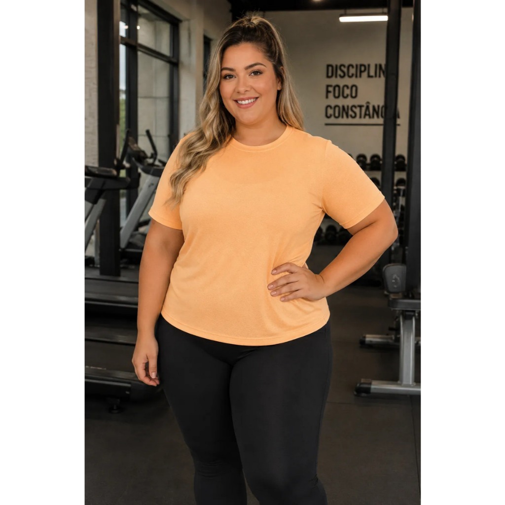 Camiseta Feminina Dry Fit Gola Redonda Treino Leve Confortável Plus Size G1 & G2 Academia Caminhada Tendencia
