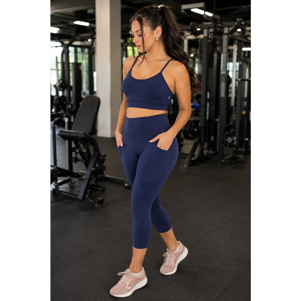 Calça Legging Feminina Compressão Bolso Lateral Academia Caminhada Corrida Tendencia