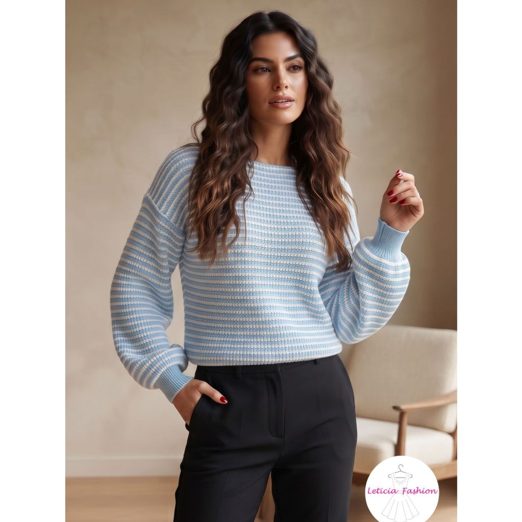 Blusa De Frio Feminina Tricot Elegante 2 Cores Canelada Gola Redonda Tricô Moda Inverno