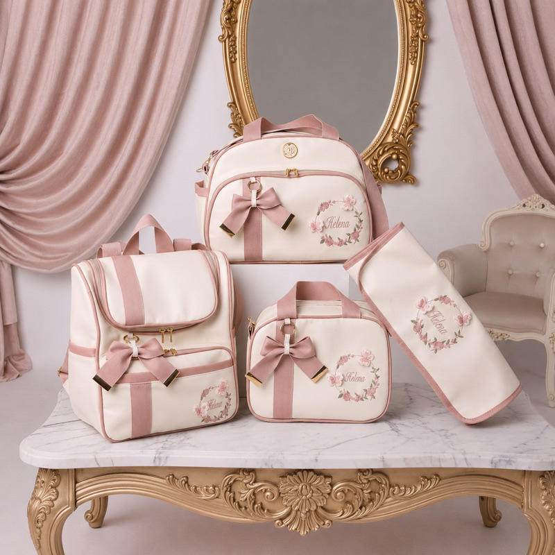 Bolsas Maternidade Personalizado Conjunto de Super Luxo 4 Peças Essenciais.