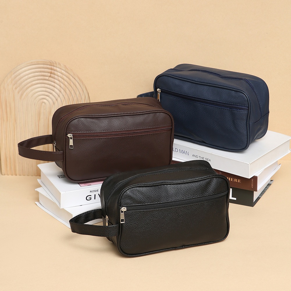 Necessaire Organizadora Bolsa de Mão em Couro Sintético Espaçosa Ideal para Viagem e Uso Diário MM