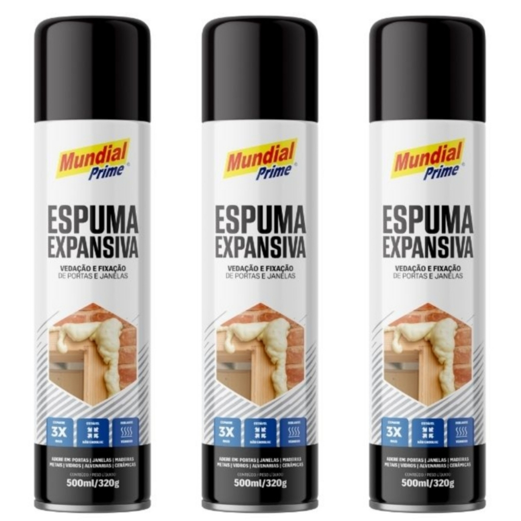 Kit 3 Espumas Expansiva De Poliuretano 500ml Mundial Prime