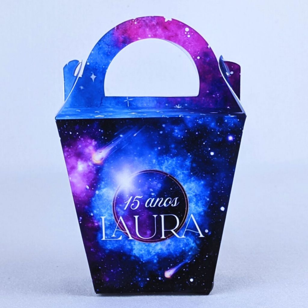 Kit 10 a 80 Caixinhas Sushi Com Alça Galaxia Debutante Personalizada Para Lembrancinha Infantil de Festa Aniversario