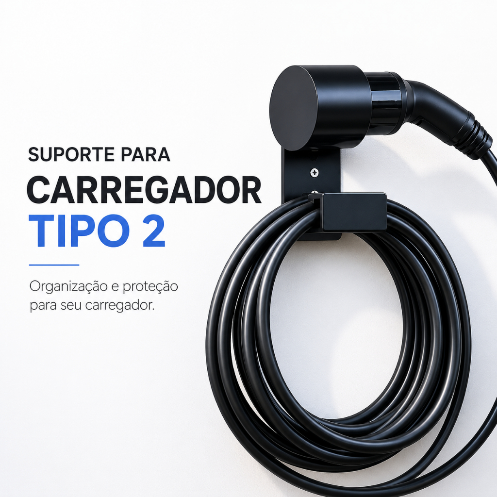 Suporte Carregador Carro Elétrico Tipo 2 Universal Organizador De Cabo Para Parede