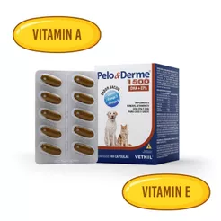 Pelo E Derme 1500mg Vetnil Com 60 Capsulas para dermatite e alergia de pele cachorro e gato