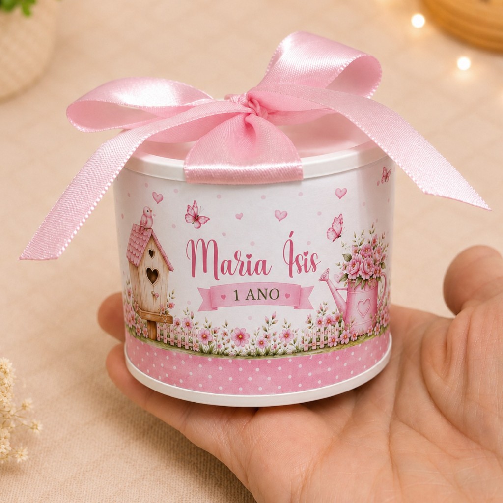 KIT TUBOLATA PERSONALIZADA 5X6-JARDIM ENCANTADO - Lembrancinha Chá de Bebê |Maternidade |Batizado|Aniversário | Menina