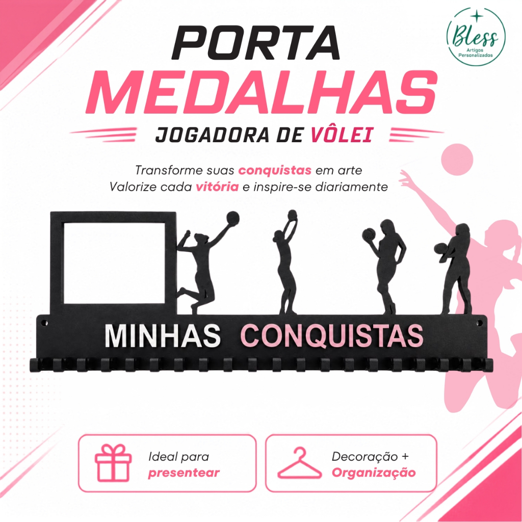 Porta Medalhas Volei Feminino minhas conquistas quadro decorativo