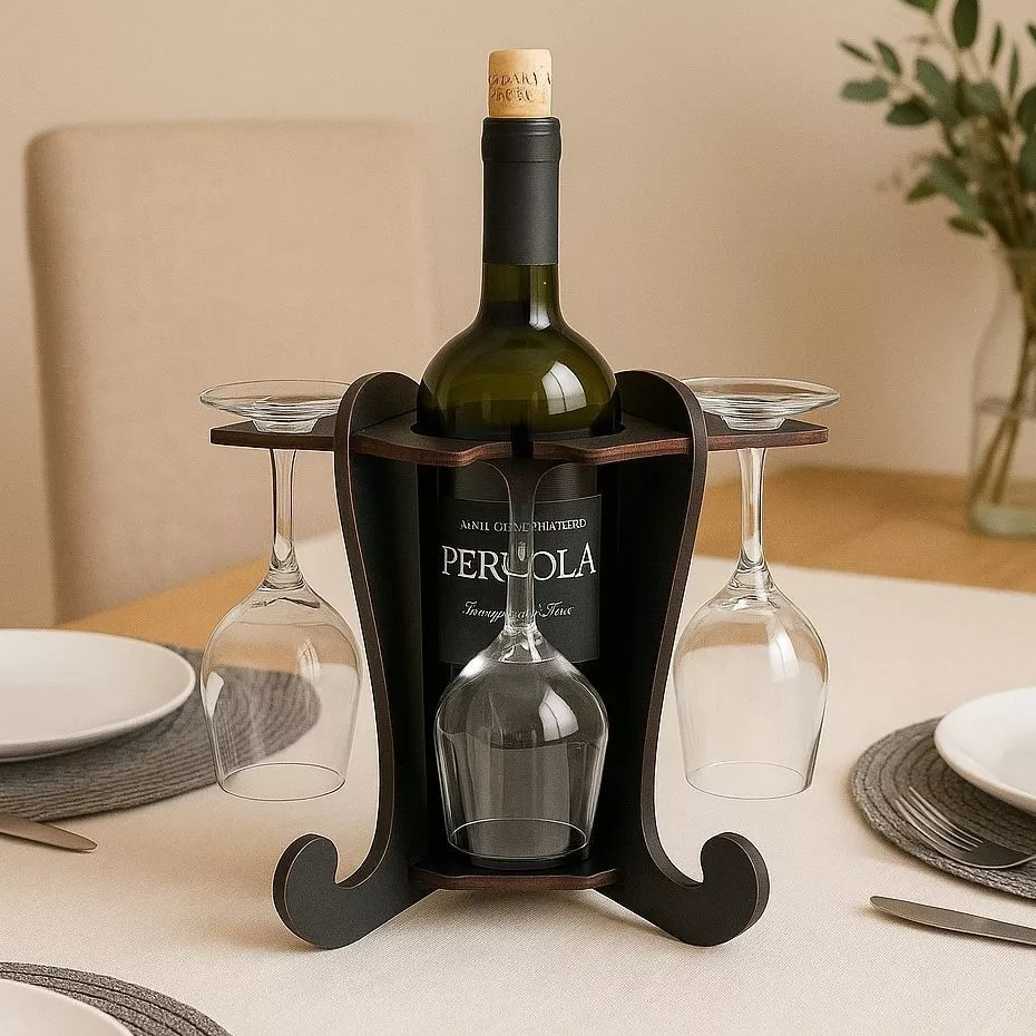 Suporte Adega de Vinhos Mdf Preto para 4 Taças Praticidade Elegância Bancada Mesa