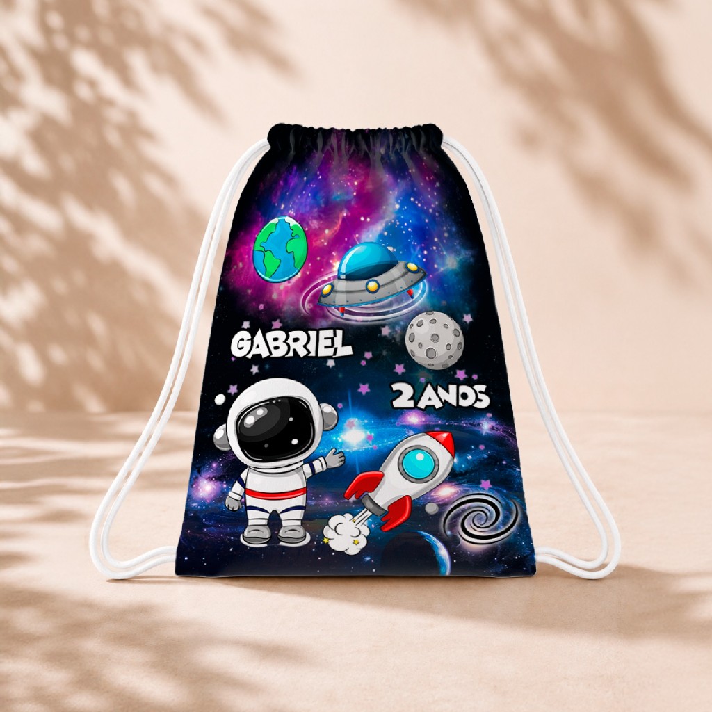 10 Mochila Personalizada Infantil 18x26 Sacolinhas Surpresa Festa Aniversário Lembrancinha Astronauta M1