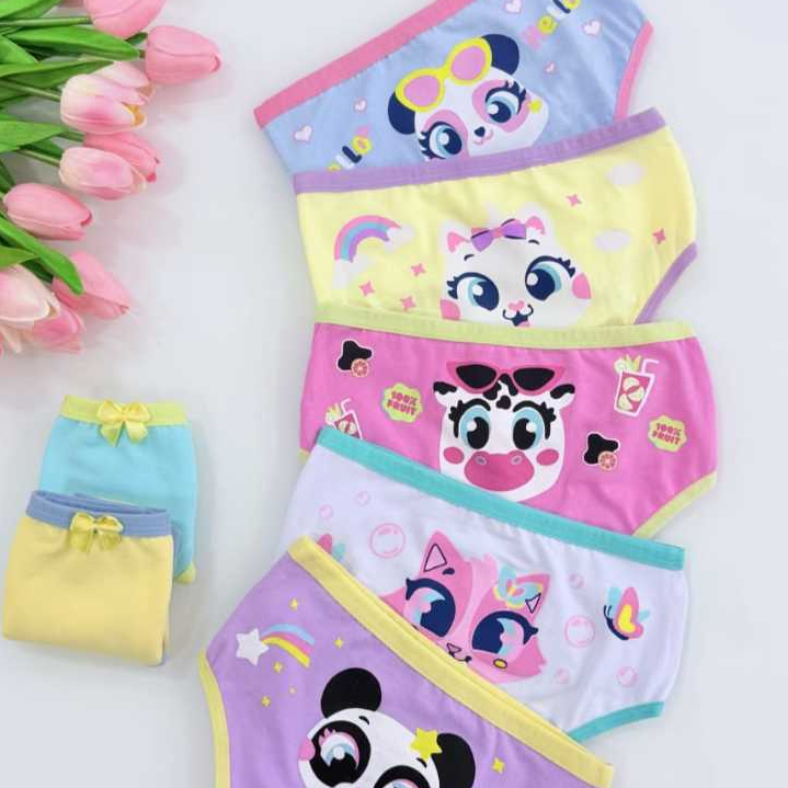 Kit 5 Calcinhas Infantil Menina Algodão Estampadas e Lisas | Cintura Alta | Forro 100% Algodão, Confortáveis Desfralde