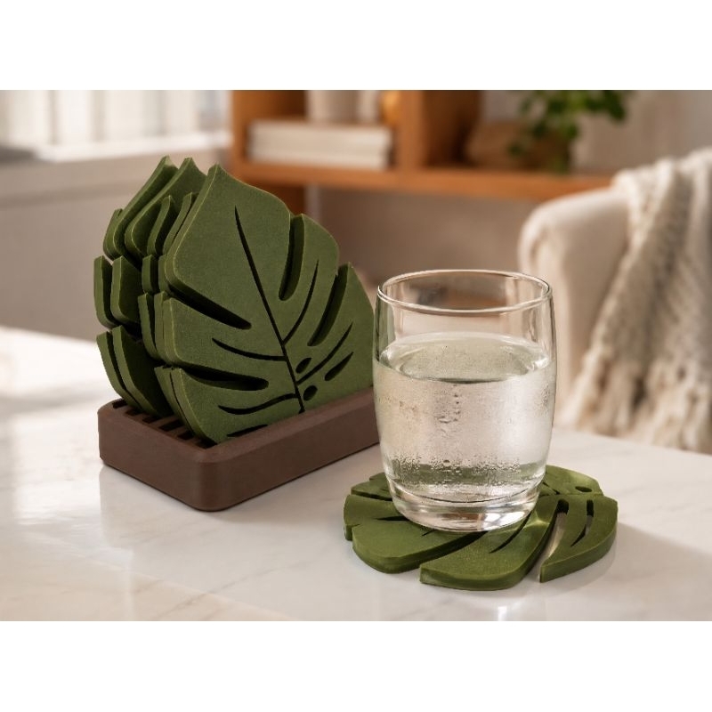 Kit Porta-Copos Folha com Suporte Elegante, Organizado e Perfeito para Decorar seus Móveis, GANHE CHAVEIRO PERSONALIZADO