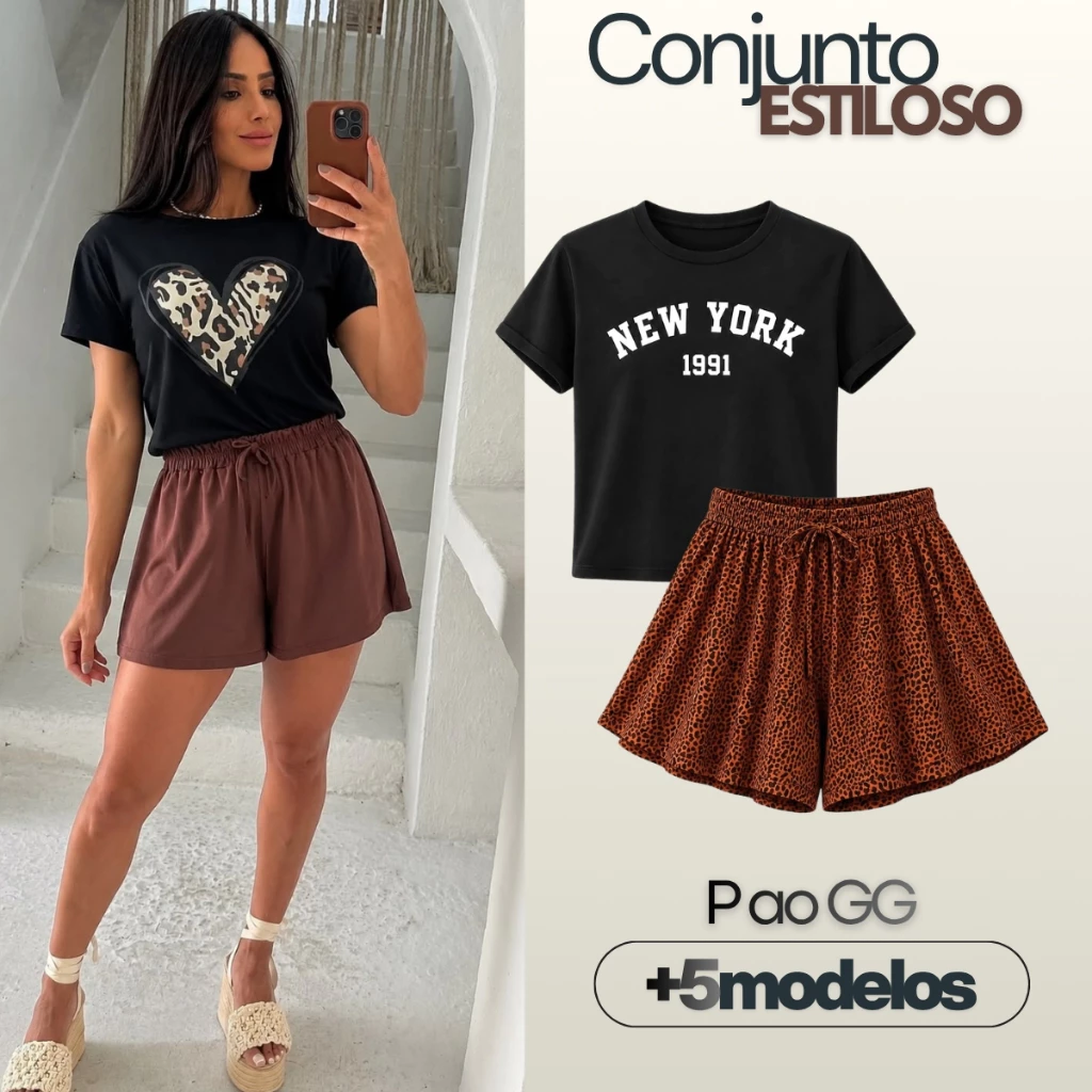 Conjunto Shorts Godê e T-shirt Blusa + 8 Estampas — imagem 1
