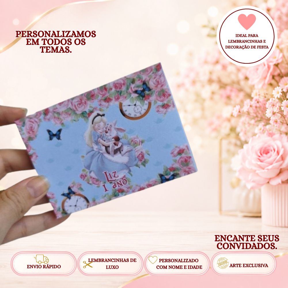 KIT PORTA KIT KAT ALICE NO PAIS DAS MARAVILHAS PERSONALIZADO, CAIXINHAS