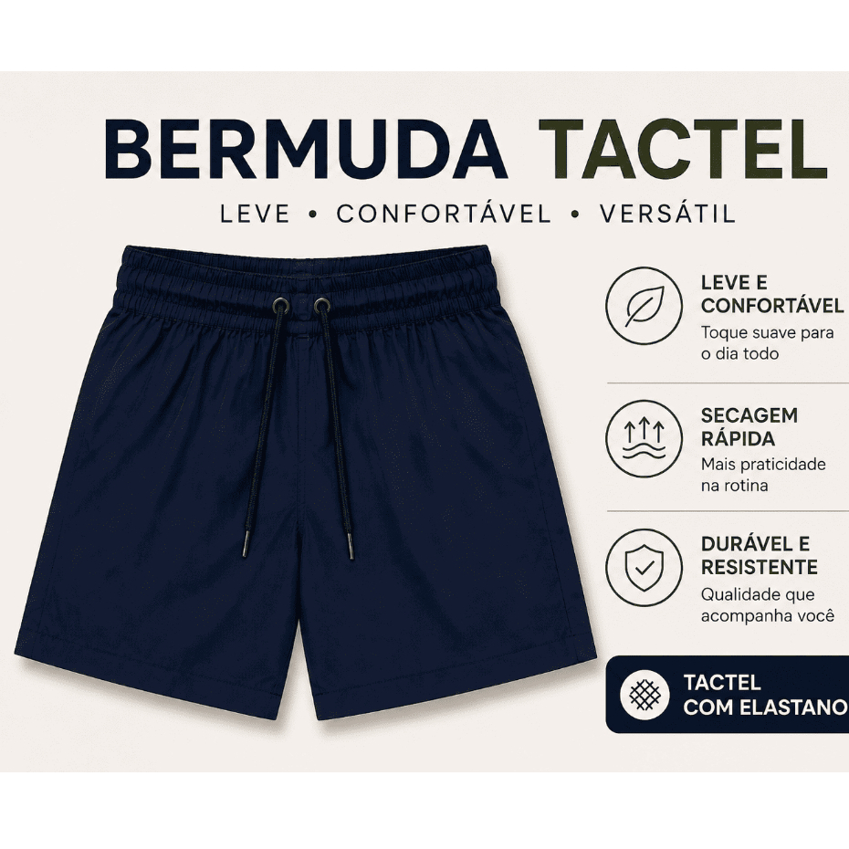 Bermuda Infantil Masculina Tactel com Elastano Leve Confortável Secagem Rápida Tam 2 ao 16