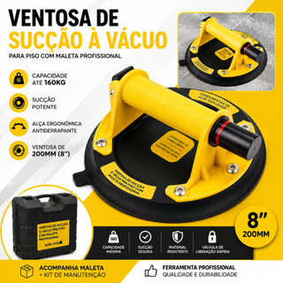 Ventosa a Vácuo Profissional 200mm 160kg com Bomba Manual para Vidro, Porcelanato, Mármore e Granito Antiderrapante – BO