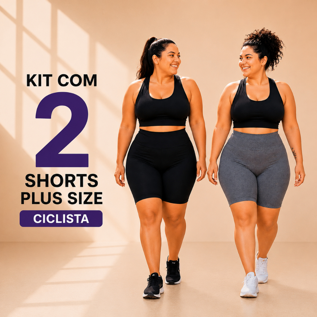 Kit 2 Shorts Plus Size Feminino Ciclista Cintura Alta Zero Transparência Academia Confortável