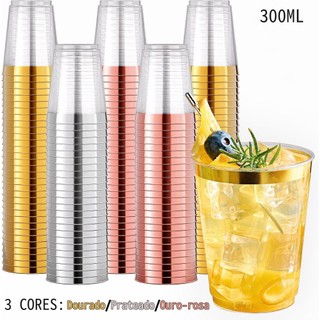 Copos 300ml descartáveis de plástico cores metálico e elegante para festas, casamento e aniversário