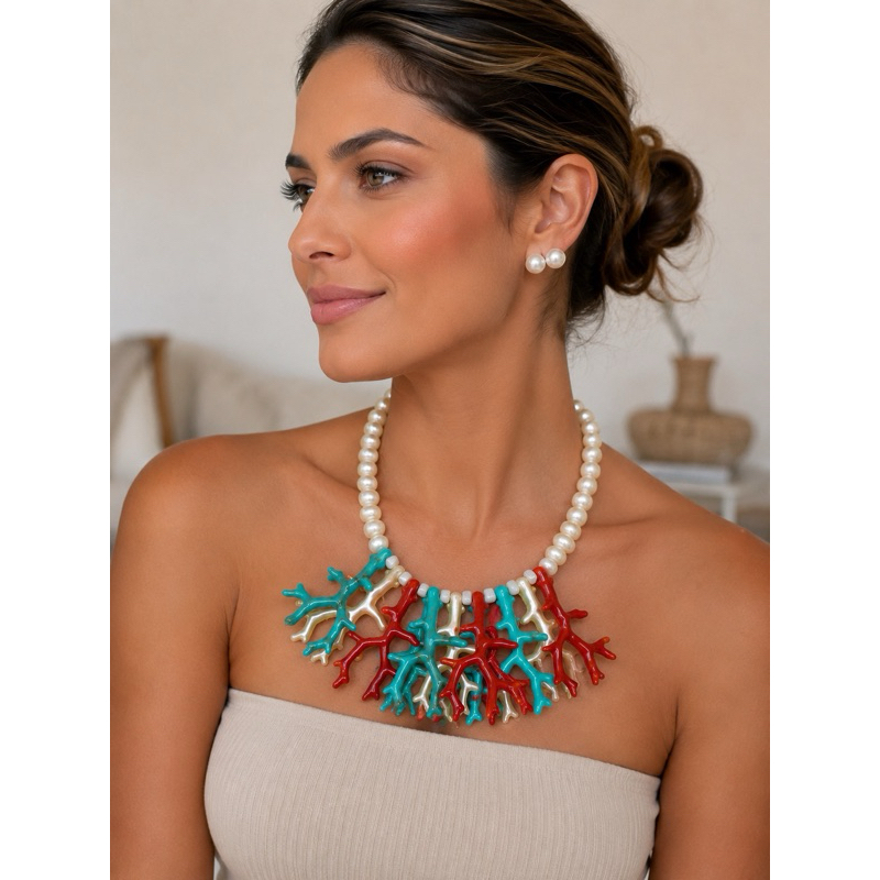 Colar Coral Maré + Brincos | Conjunto Feminino Exclusivo