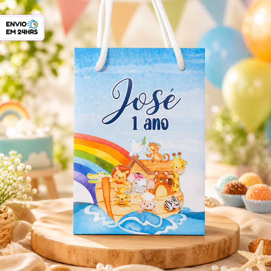 SACOLINHAS PERSONALIZADA ARCA DE NOÉ  FESTA DE ANIVERSARIO INFANTIL LEMBRANÇINHAS SACOLINHA PEQUENA