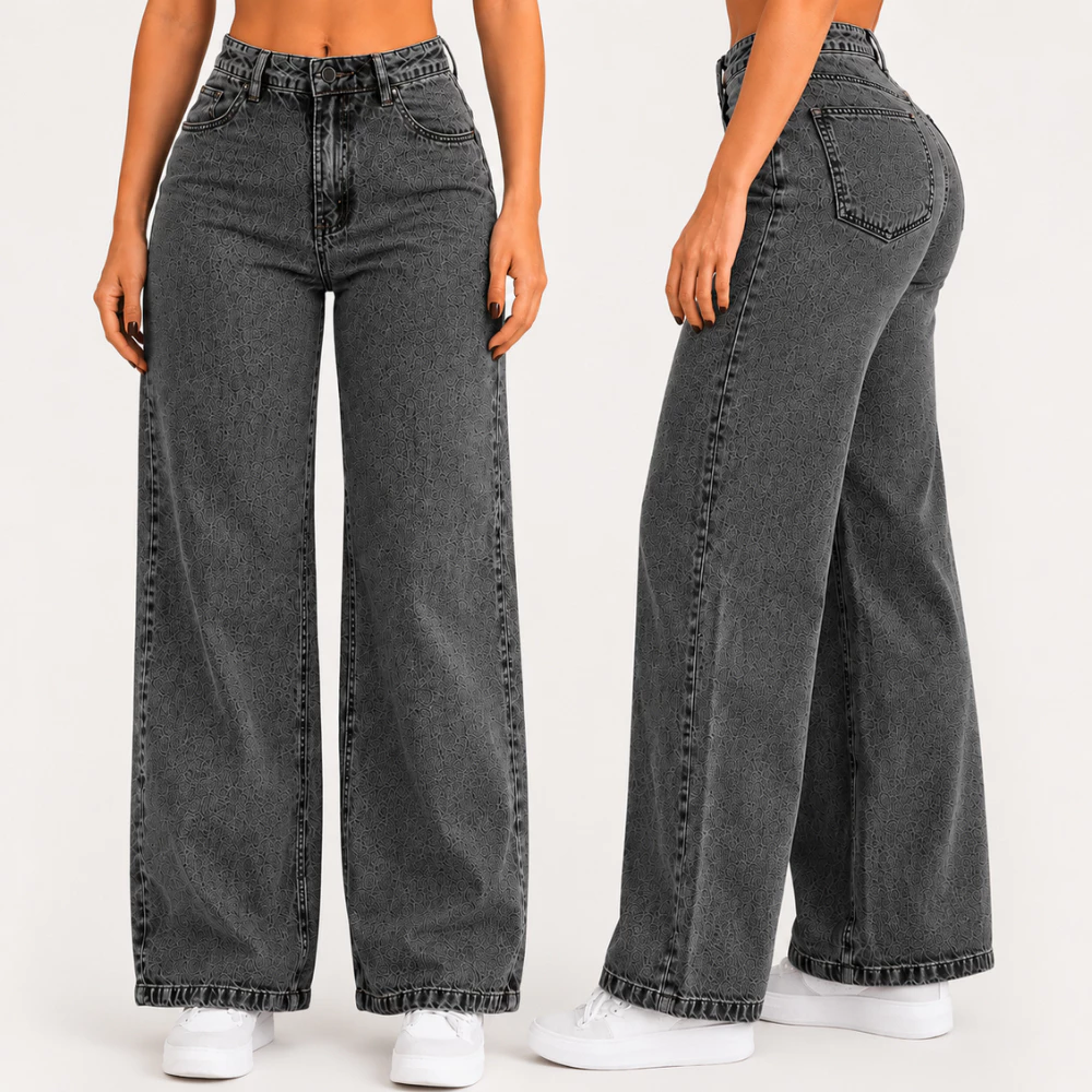 Calça Jeans Feminina Wide Leg Cintura Alta Pantalona Boca Larga Perna Ampla — imagem 1