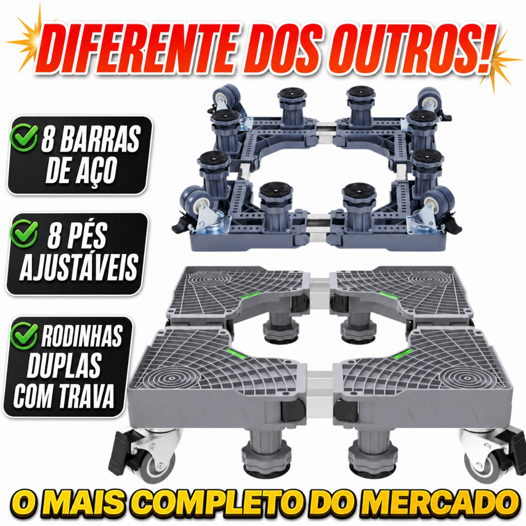 Suporte Barra Dupla Aço Reforçado ate 400kg Freezer Geladeira Maquina De Lavar Fogão Lavavadora Cervejeira