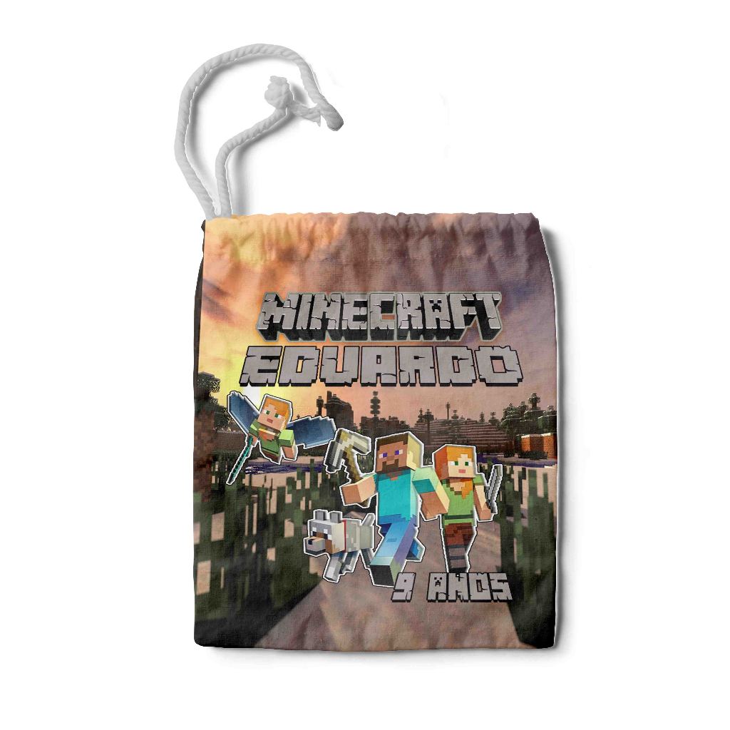 Kit Sacolinha Saco Saquinho estampa dois lados Lembrancinha Brinde Aniversario Personalizadas Encanto MineCraft