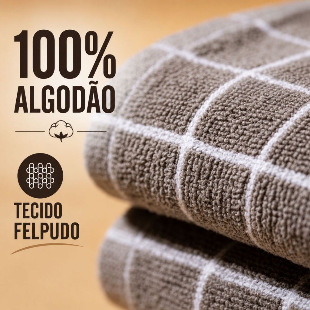 Kit 5 Panos de Copa xadrez atoalhado 45x65cm Algodão Macio e Resistente