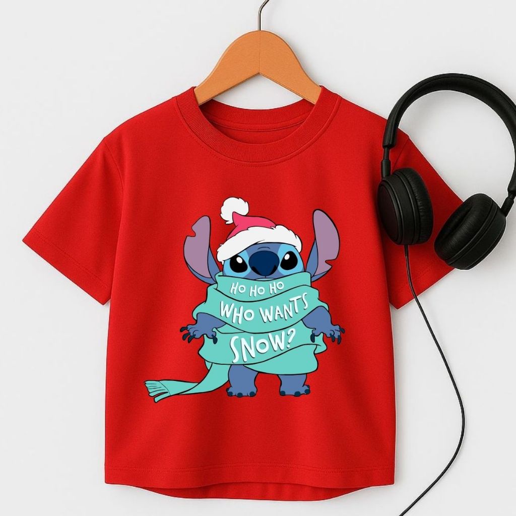 Camiseta Manga Curta Feminina Blusa Verão 100% Algodão Oversized 4 ao 16 Natal Promoção Lançamento Stitch