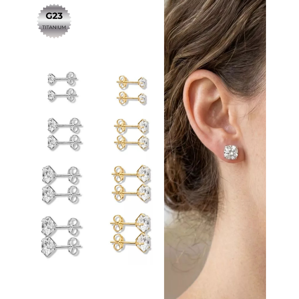 Brinco Feminino de Titânio G23 Ponto de Luz com Zircônia Brilhante Hipoalergênico Unissex 3mm 4mm 5mm e 6mm