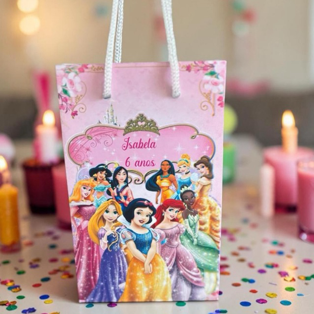 SACOLINHA PERSONALIZADA PRINCESAS  LEMBRANCINHA ANIVERSÁRIO PRINCESAS