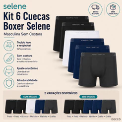 Kit 6 Cuecas Boxer Selene Sem Costura Masculina Poliamida Anatômica Confortável Respirável Dia a Dia