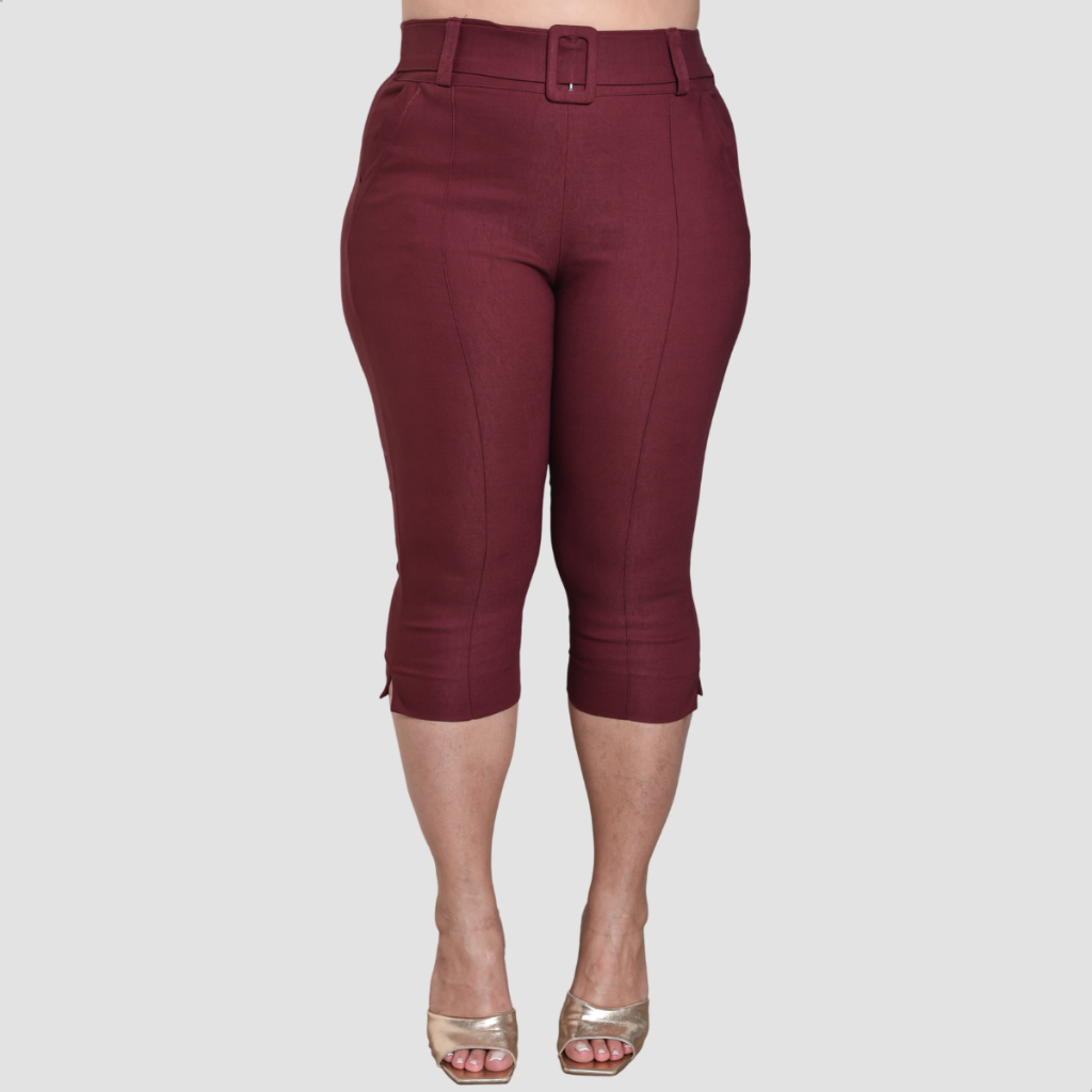 Calça Capri Feminina Plus Size Alfaitaria Bengaline C/ Bolsos Funicional + Cinto Super Elegante E Confortável