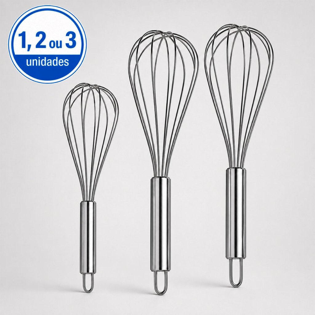 Kit Batedor Fouet Profissional De Ovos e Massas Inox Utensílios Cozinha 29cm