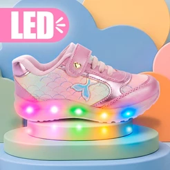Tenis Infantil Menina Led Feminino Luz Sereia Club Happy