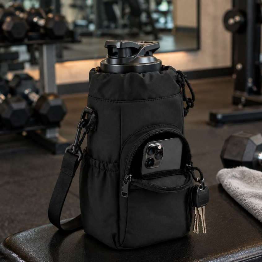 Bolsa Porta Copo Garrafa Celular Chaveiro Ajustável Com Alça Transversal 1300ml De Passeio Academia