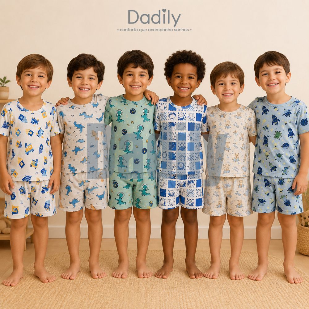 Pijama infantil menino manga longa ou manga curta 100% algodão tamanho 2 a 10 anos estampas sortidas