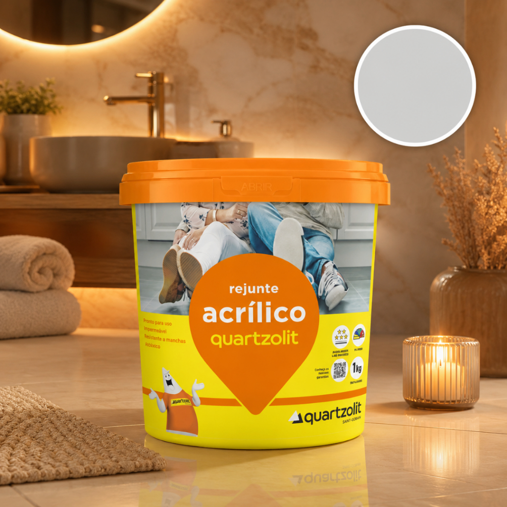 Rejunte Acrílico 1kg Cinza Platina Pisos e Paredes Pronto Uso Fácil Aplicação - Quartzolit