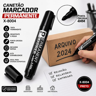 Caneta Marcadora Permanente Ponta Grossa 4mm Cor Preto X8004