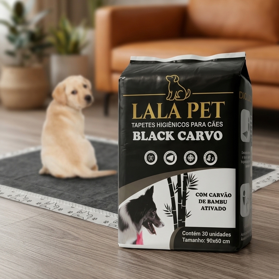 Tapete Higiênico Cães Lala Pet Black Carvo Carvão de Bambu Ativado Escolha o Tamanho (Grande ou Baby)