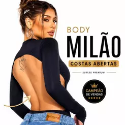 Body Feminino Milão Manga Longa Costas Abertas Recorte Lateral Suplex Premium
