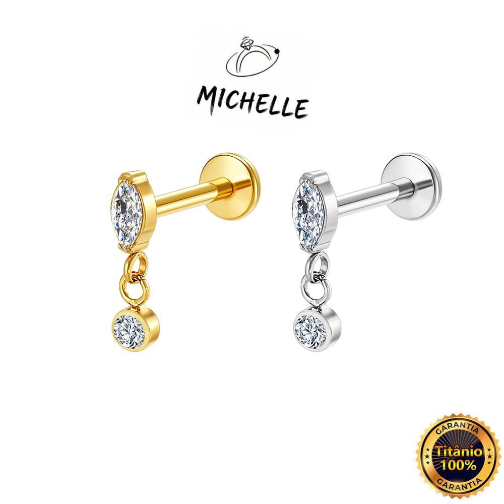 Piercing Labret TitâNio Pvd ZircôNia Com Pingente | Helix, Tragus, Conch, Boca-Medusa e Outros